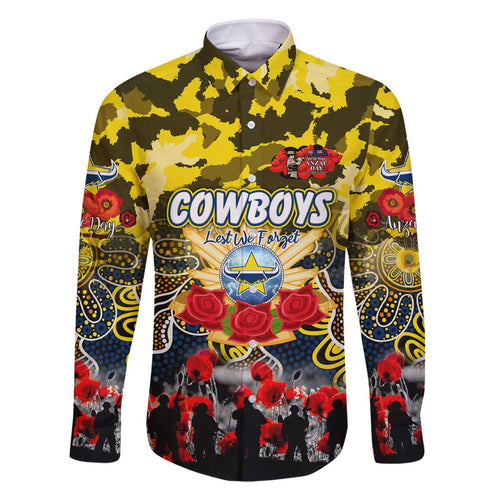 Personalized Cowboys ANZAC Day Family Matching Off The Shoulder Long Sleeve Dress and Hawaiian Shirt Australian Army - Lest We Forget
