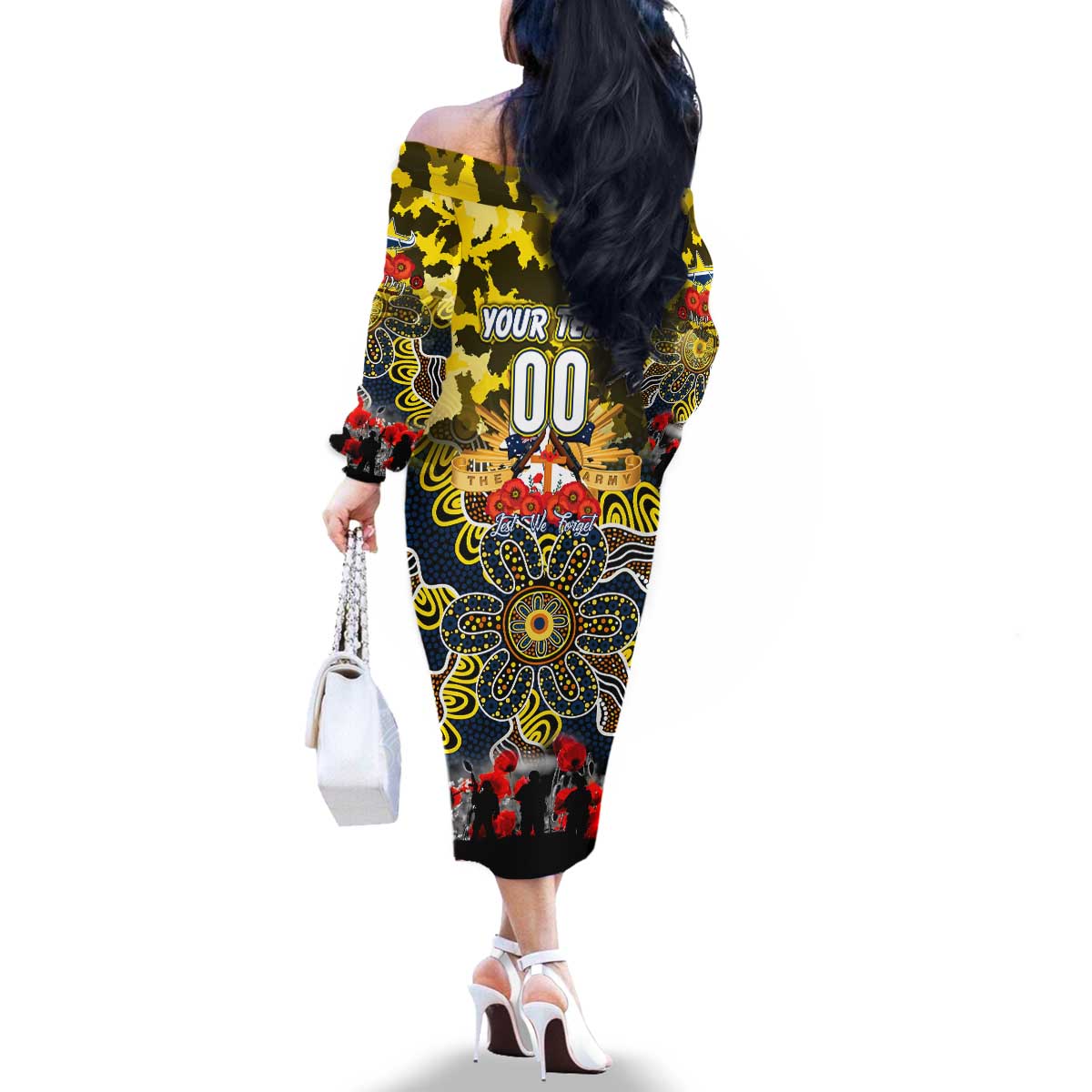 Personalized Cowboys ANZAC Day Family Matching Off The Shoulder Long Sleeve Dress and Hawaiian Shirt Australian Army - Lest We Forget