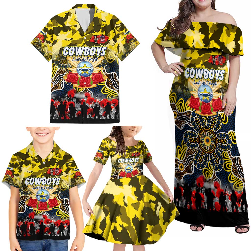 Personalized Cowboys ANZAC Day Family Matching Off Shoulder Maxi Dress and Hawaiian Shirt Australian Army - Lest We Forget