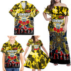 Personalized Cowboys ANZAC Day Family Matching Off Shoulder Maxi Dress and Hawaiian Shirt Australian Army - Lest We Forget
