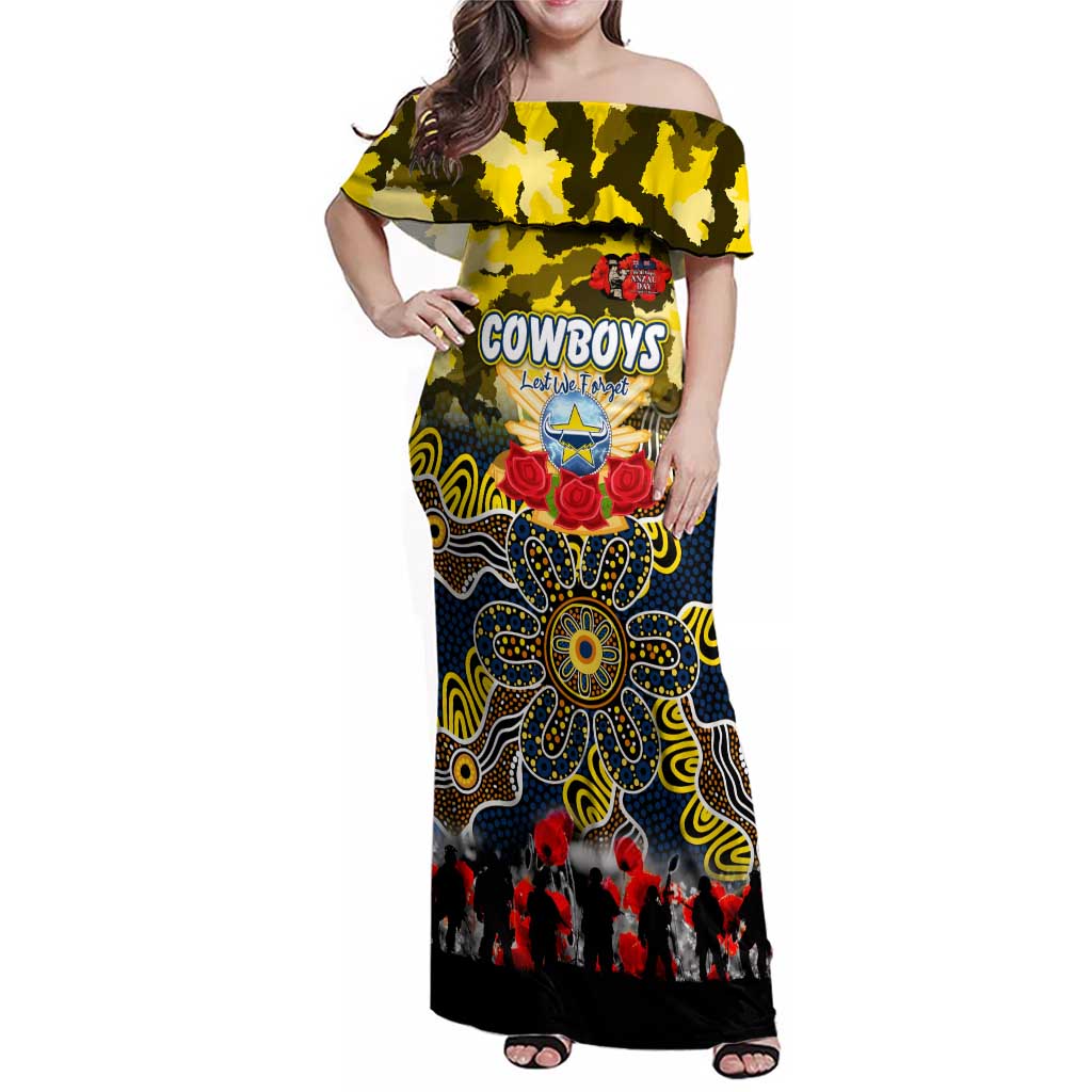 Personalized Cowboys ANZAC Day Family Matching Off Shoulder Maxi Dress and Hawaiian Shirt Australian Army - Lest We Forget