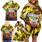 Personalized Cowboys ANZAC Day Family Matching Off Shoulder Short Dress and Hawaiian Shirt Australian Army - Lest We Forget