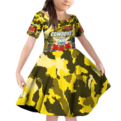 Personalized Cowboys ANZAC Day Family Matching Off Shoulder Short Dress and Hawaiian Shirt Australian Army - Lest We Forget