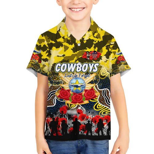 Personalized Cowboys ANZAC Day Family Matching Off Shoulder Short Dress and Hawaiian Shirt Australian Army - Lest We Forget
