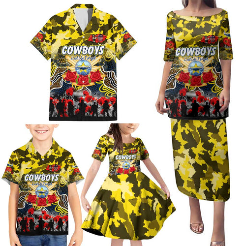 Personalized Cowboys ANZAC Day Family Matching Puletasi and Hawaiian Shirt Australian Army - Lest We Forget