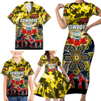 Personalized Cowboys ANZAC Day Family Matching Short Sleeve Bodycon Dress and Hawaiian Shirt Australian Army - Lest We Forget