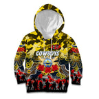 Personalized Cowboys ANZAC Day Kid Hoodie Australian Army - Lest We Forget