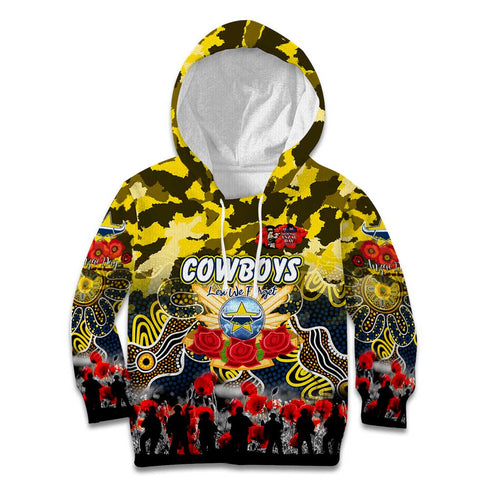 Personalized Cowboys ANZAC Day Kid Hoodie Australian Army - Lest We Forget