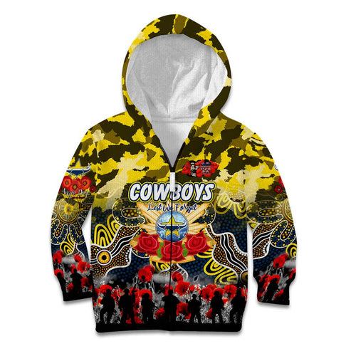 Personalized Cowboys ANZAC Day Kid Hoodie Australian Army - Lest We Forget
