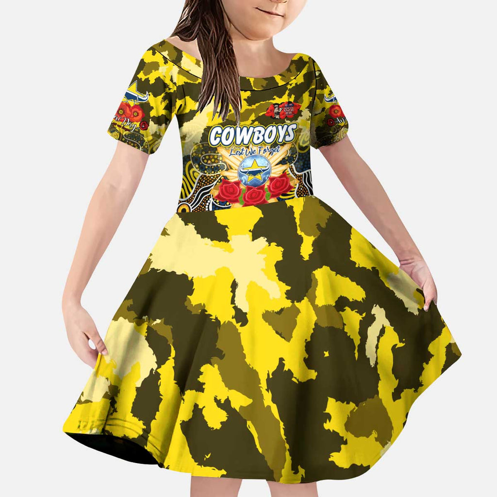 Personalized Cowboys ANZAC Day Kid Short Sleeve Dress Australian Army - Lest We Forget