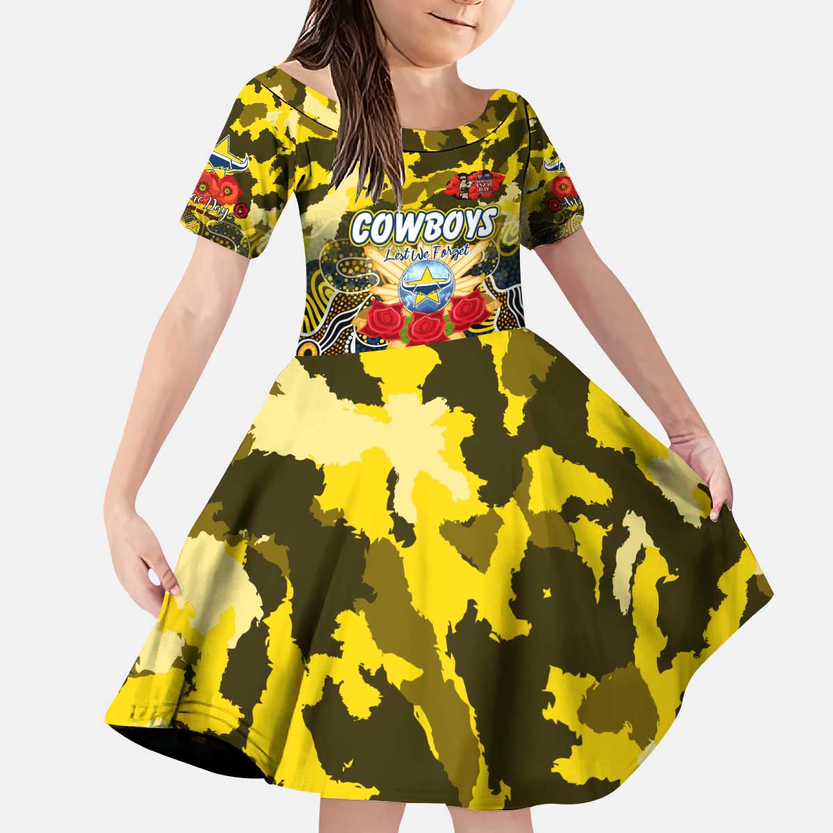 Personalized Cowboys ANZAC Day Kid Short Sleeve Dress Australian Army - Lest We Forget