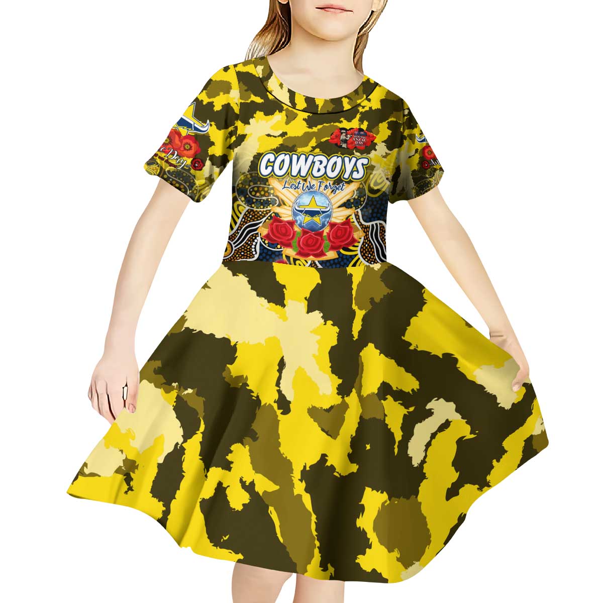 Personalized Cowboys ANZAC Day Kid Short Sleeve Dress Australian Army - Lest We Forget