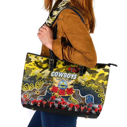 Cowboys ANZAC Day Leather Tote Bag Australian Army - Lest We Forget