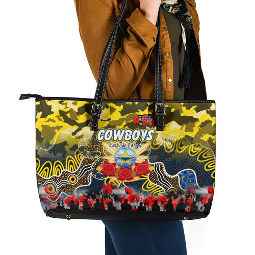 Cowboys ANZAC Day Leather Tote Bag Australian Army - Lest We Forget