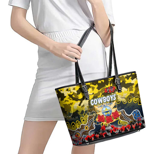 Cowboys ANZAC Day Leather Tote Bag Australian Army - Lest We Forget