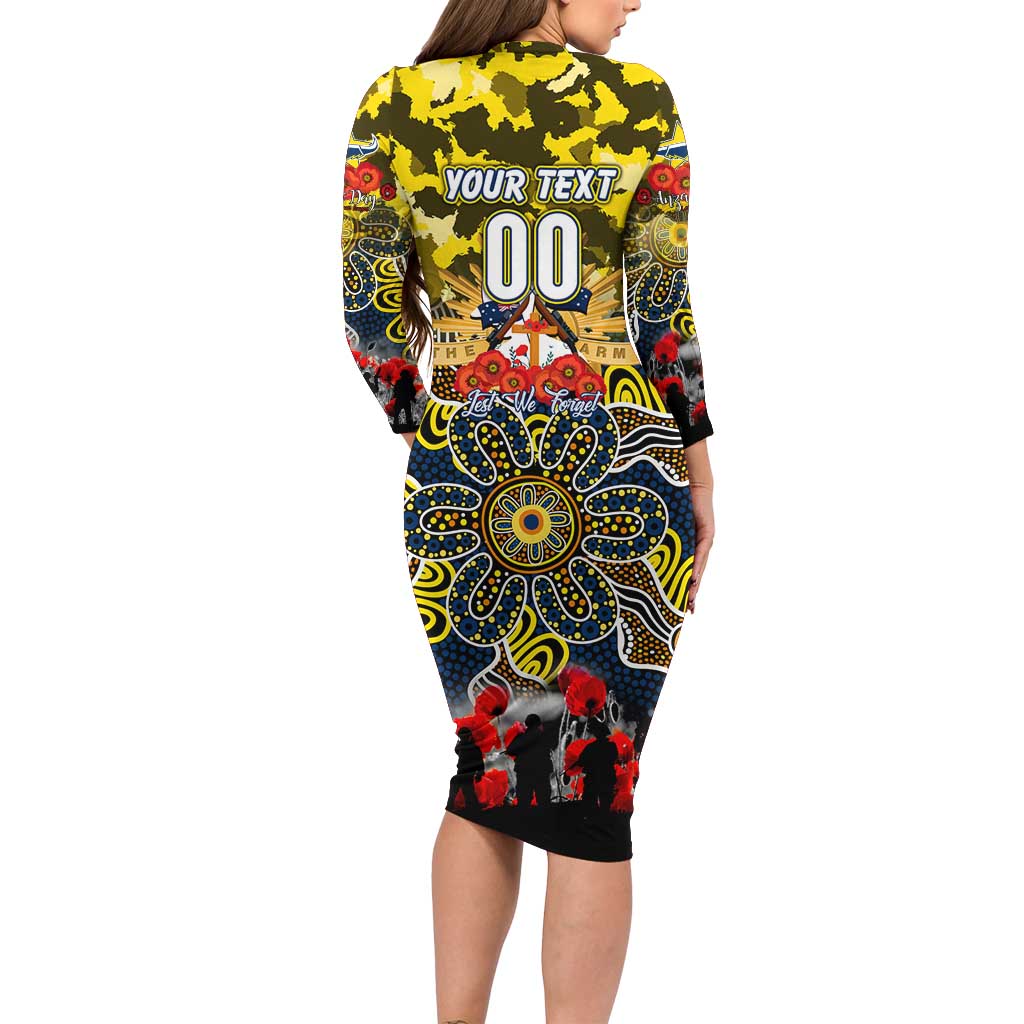 Personalized Cowboys ANZAC Day Long Sleeve Bodycon Dress Australian Army - Lest We Forget