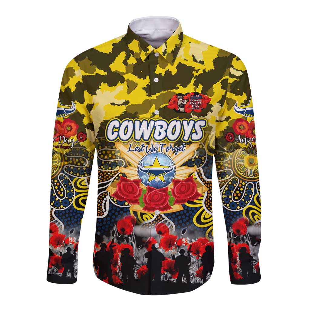 Personalized Cowboys ANZAC Day Long Sleeve Button Shirt Australian Army - Lest We Forget
