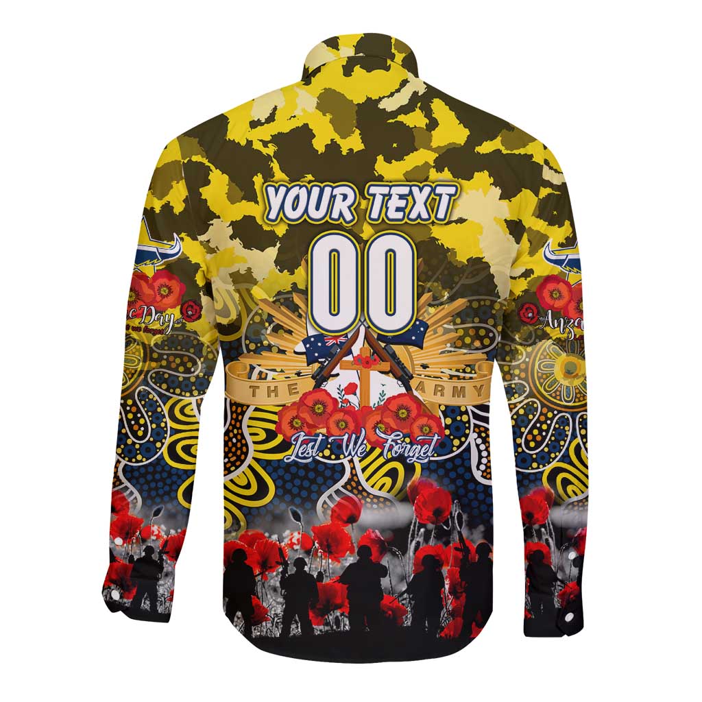 Personalized Cowboys ANZAC Day Long Sleeve Button Shirt Australian Army - Lest We Forget