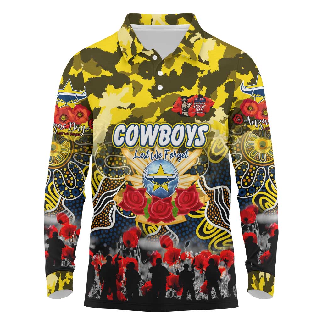 Personalized Cowboys ANZAC Day Long Sleeve Polo Shirt Australian Army - Lest We Forget