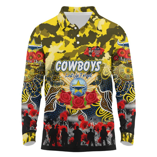 Personalized Cowboys ANZAC Day Long Sleeve Polo Shirt Australian Army - Lest We Forget