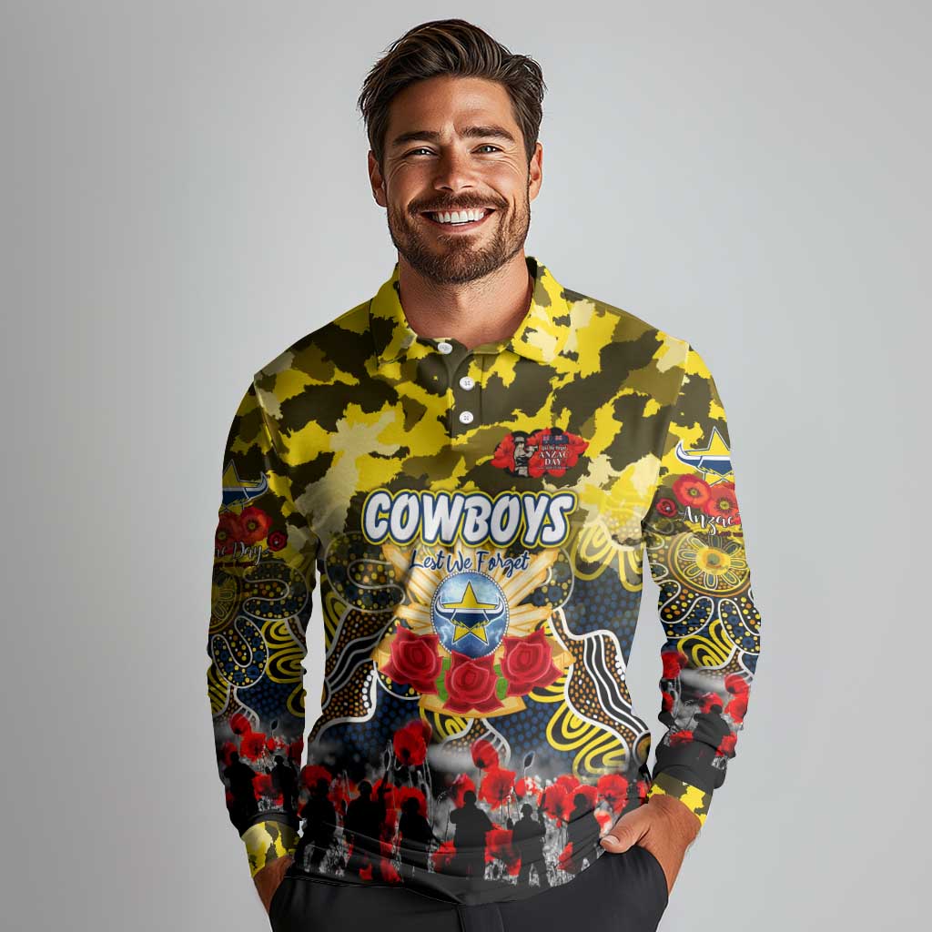 Personalized Cowboys ANZAC Day Long Sleeve Polo Shirt Australian Army - Lest We Forget