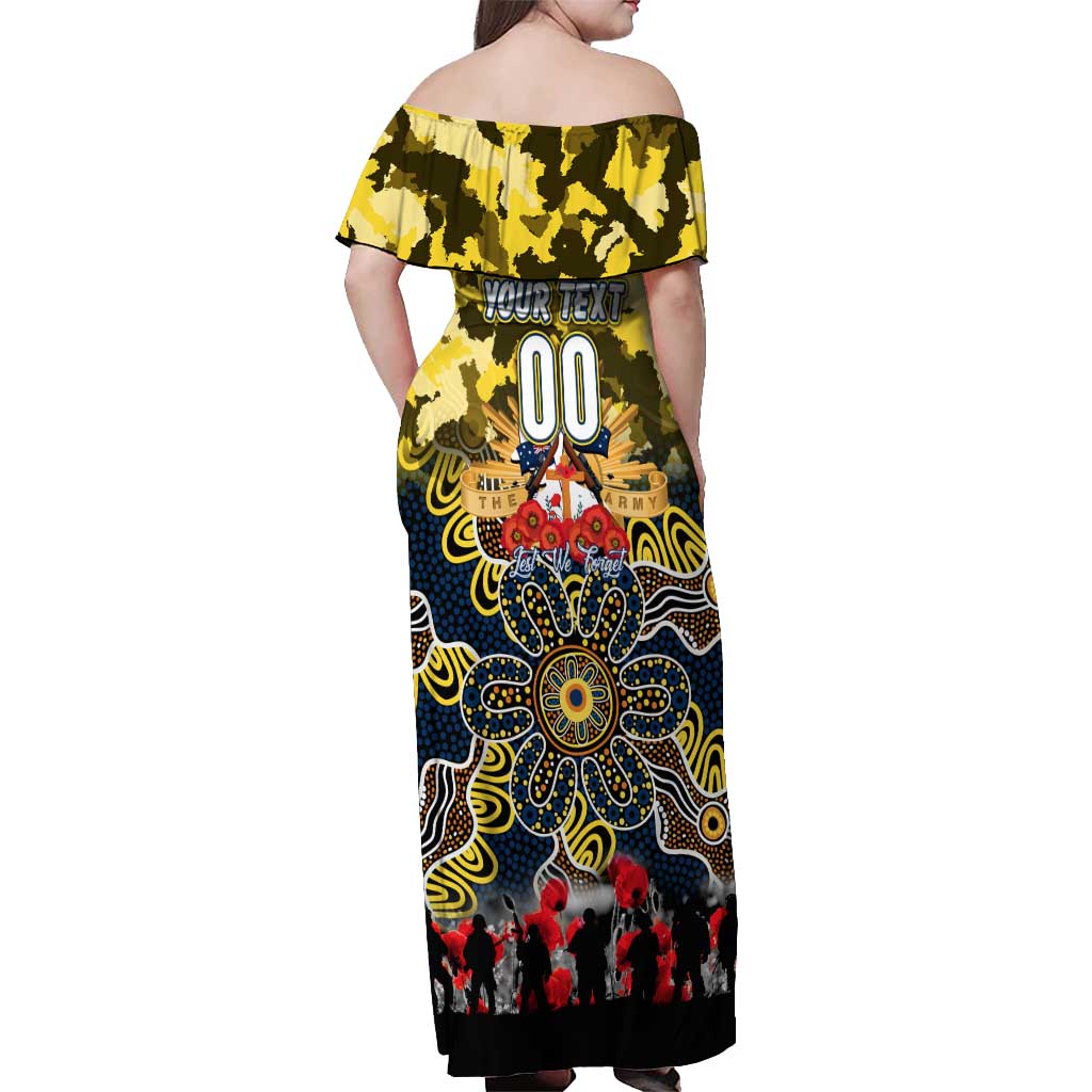 Personalized Cowboys ANZAC Day Off Shoulder Maxi Dress Australian Army - Lest We Forget