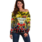 Personalized Cowboys ANZAC Day Off Shoulder Sweater Australian Army - Lest We Forget
