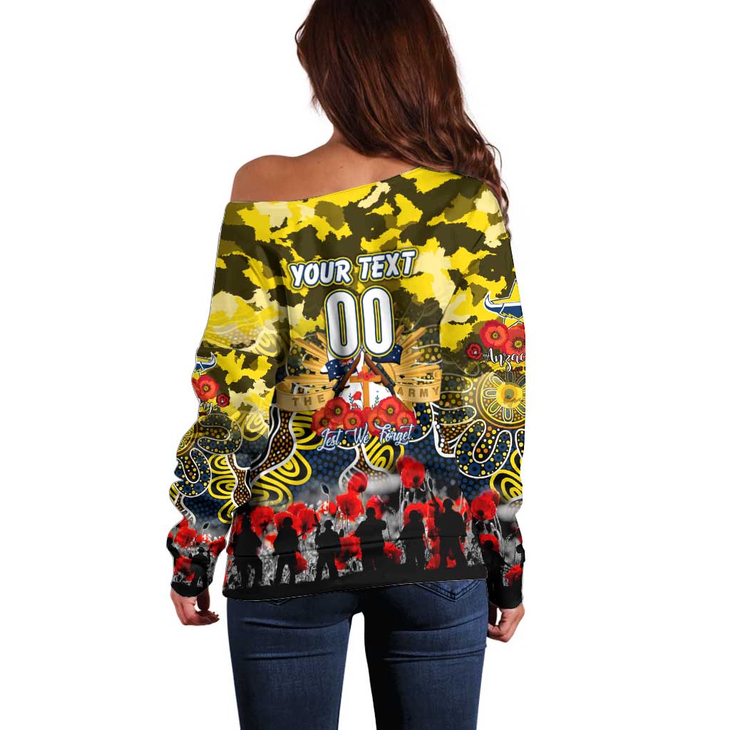 Personalized Cowboys ANZAC Day Off Shoulder Sweater Australian Army - Lest We Forget