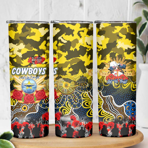 Personalized Cowboys ANZAC Day Skinny Tumbler Australian Army - Lest We Forget