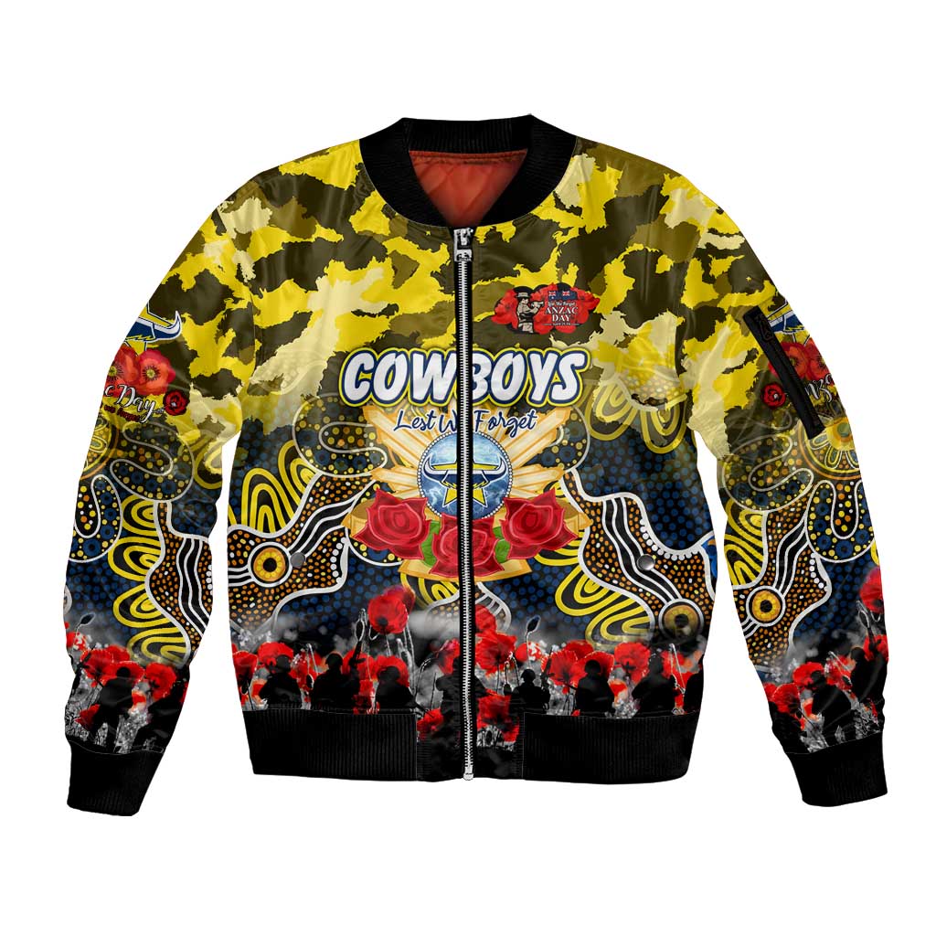 Personalized Cowboys ANZAC Day Sleeve Zip Bomber Jacket Australian Army - Lest We Forget