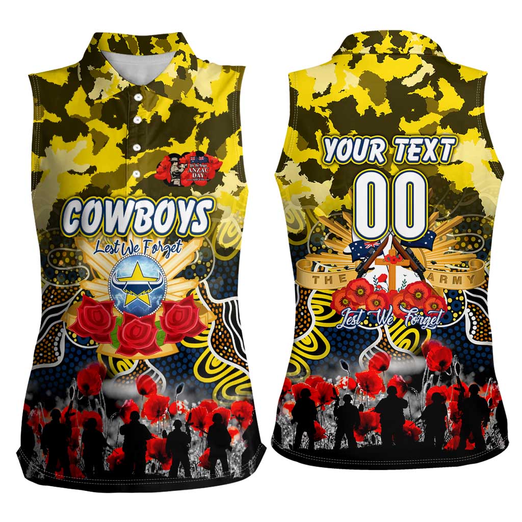 Personalized Cowboys ANZAC Day Women Sleeveless Polo Shirt Australian Army - Lest We Forget