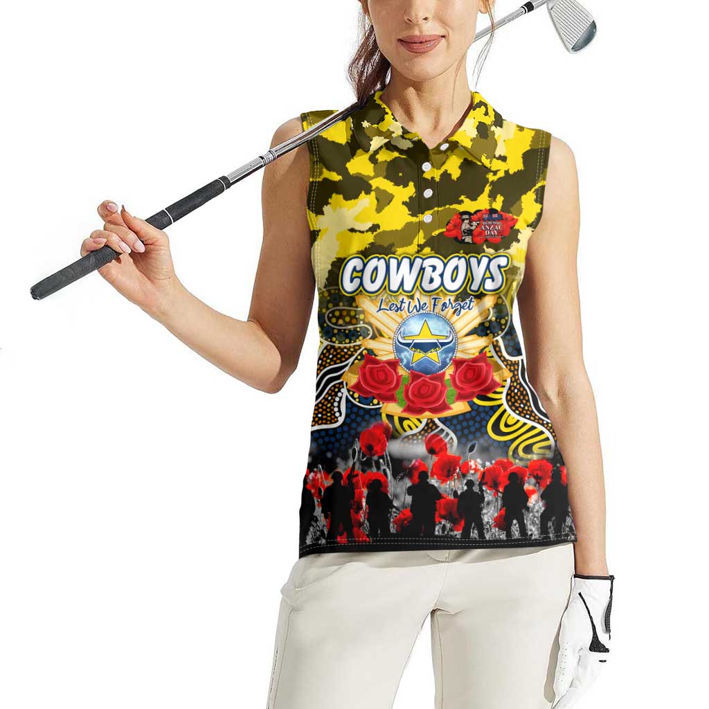 Personalized Cowboys ANZAC Day Women Sleeveless Polo Shirt Australian Army - Lest We Forget