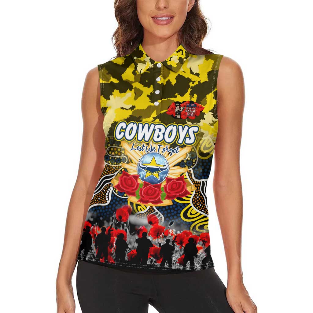 Personalized Cowboys ANZAC Day Women Sleeveless Polo Shirt Australian Army - Lest We Forget