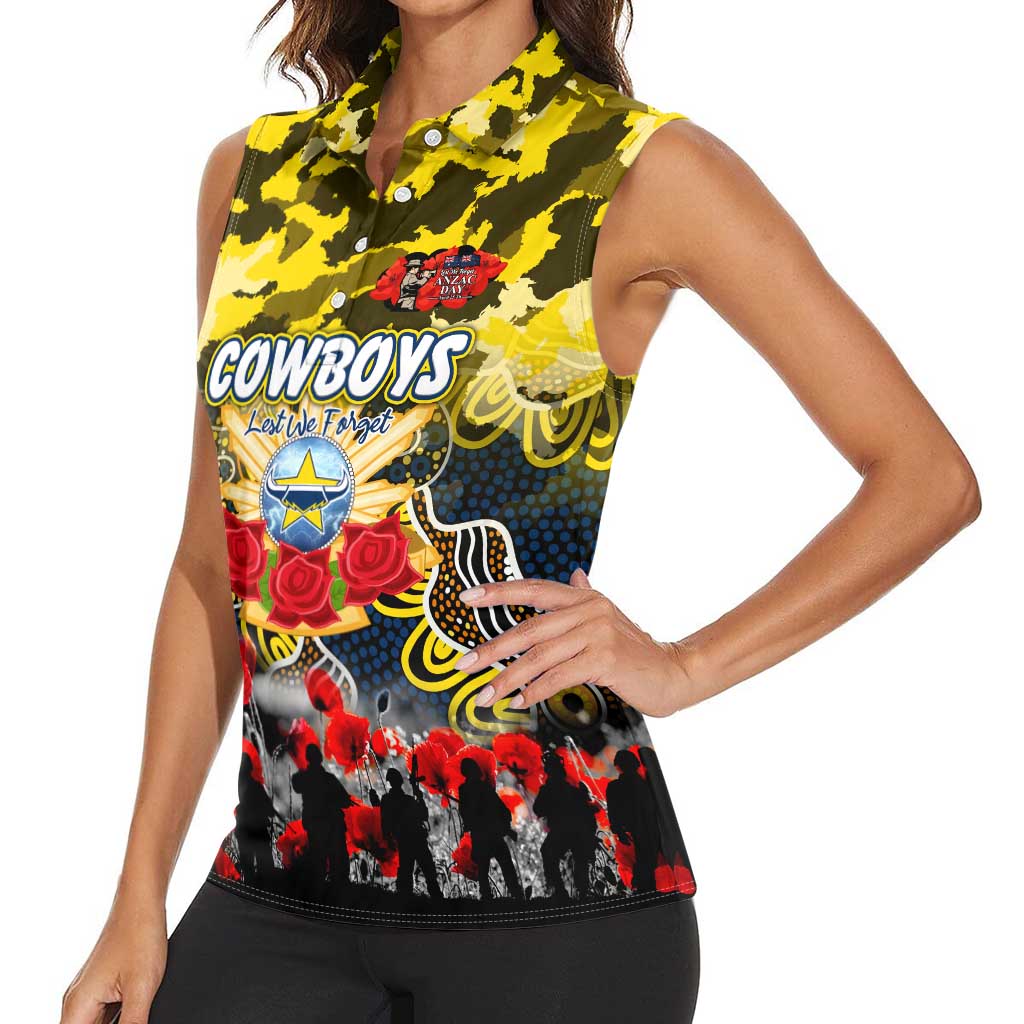 Personalized Cowboys ANZAC Day Women Sleeveless Polo Shirt Australian Army - Lest We Forget