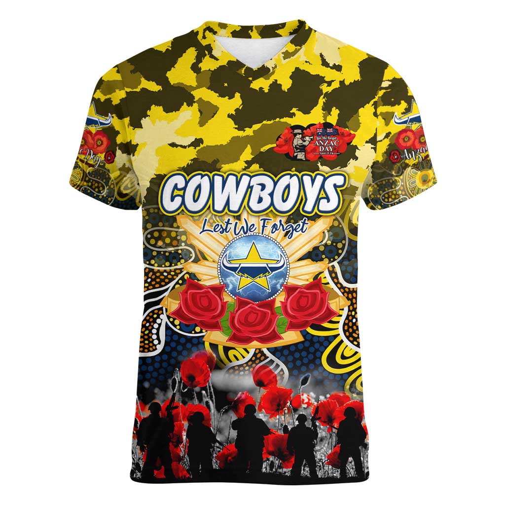 Personalized Cowboys ANZAC Day Women V-Neck T-Shirt Australian Army - Lest We Forget