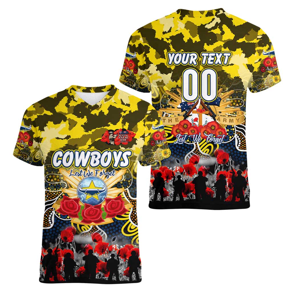 Personalized Cowboys ANZAC Day Women V-Neck T-Shirt Australian Army - Lest We Forget