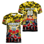 Personalized Cowboys ANZAC Day Women V-Neck T-Shirt Australian Army - Lest We Forget