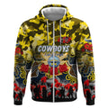 Personalized Cowboys ANZAC Day Zip Hoodie Australian Army - Lest We Forget