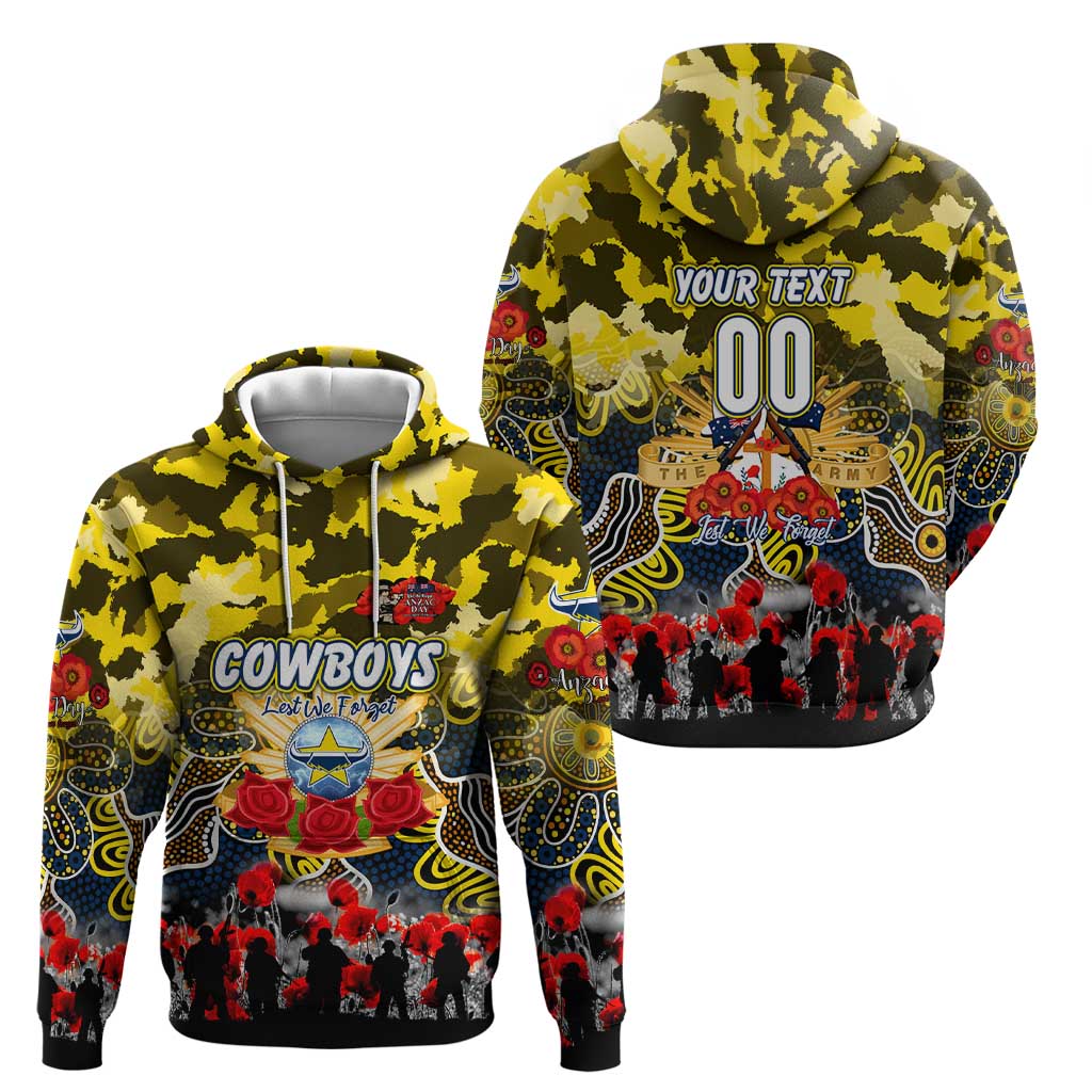 Personalized Cowboys ANZAC Day Zip Hoodie Australian Army - Lest We Forget