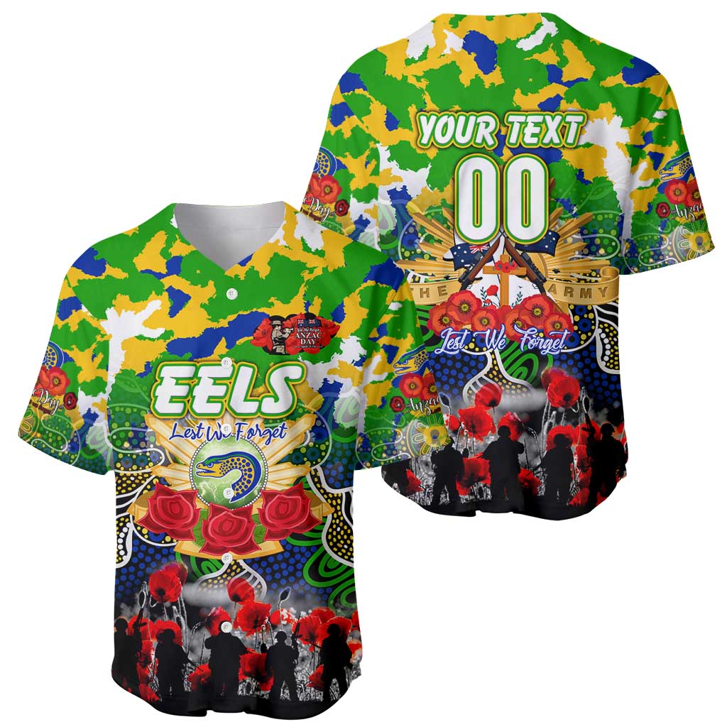 Personalized Eels ANZAC Day Baseball Jersey Australian Army - Lest We Forget