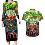 Personalized Eels ANZAC Day Couples Matching Long Sleeve Bodycon Dress and Hawaiian Shirt Australian Army - Lest We Forget