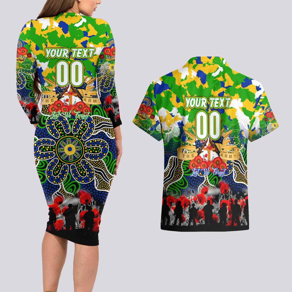 Personalized Eels ANZAC Day Couples Matching Long Sleeve Bodycon Dress and Hawaiian Shirt Australian Army - Lest We Forget