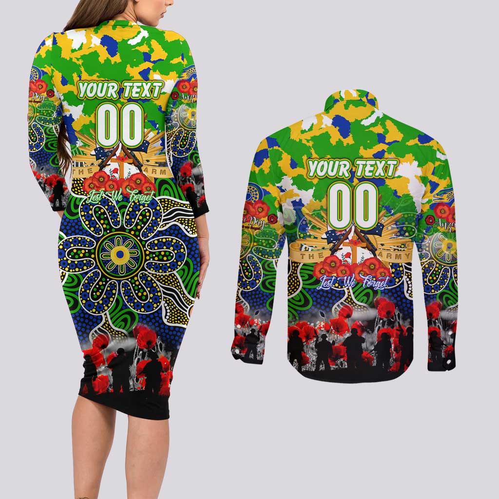 Personalized Eels ANZAC Day Couples Matching Long Sleeve Bodycon Dress and Long Sleeve Button Shirt Australian Army - Lest We Forget
