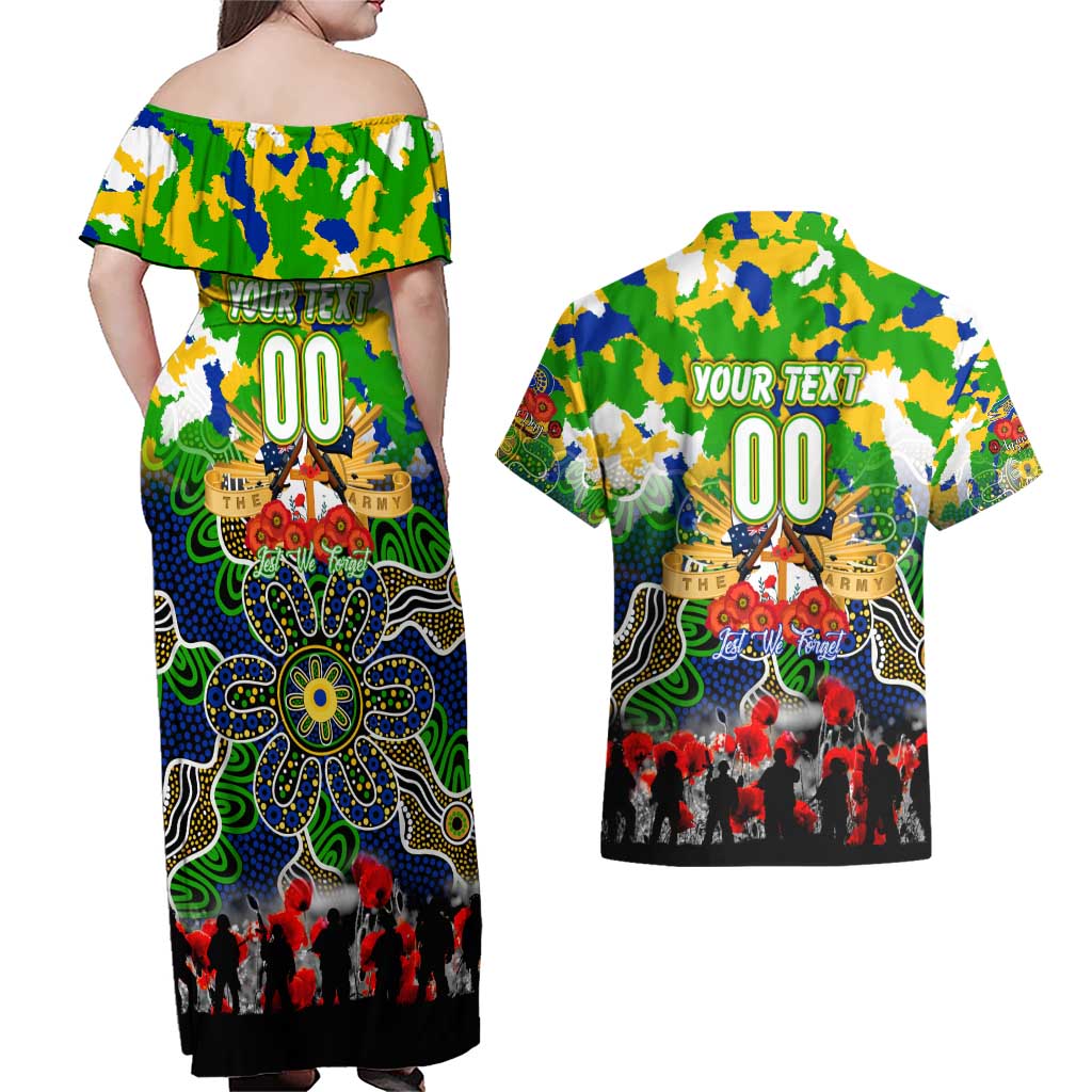 Personalized Eels ANZAC Day Couples Matching Off Shoulder Maxi Dress and Hawaiian Shirt Australian Army - Lest We Forget