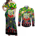 Personalized Eels ANZAC Day Couples Matching Off Shoulder Maxi Dress and Long Sleeve Button Shirt Australian Army - Lest We Forget