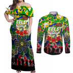 Personalized Eels ANZAC Day Couples Matching Off Shoulder Maxi Dress and Long Sleeve Button Shirt Australian Army - Lest We Forget