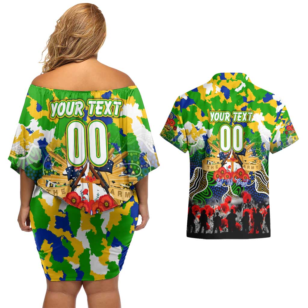 Personalized Eels ANZAC Day Couples Matching Off Shoulder Short Dress and Hawaiian Shirt Australian Army - Lest We Forget