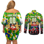Personalized Eels ANZAC Day Couples Matching Off Shoulder Short Dress and Long Sleeve Button Shirt Australian Army - Lest We Forget