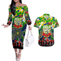 Personalized Eels ANZAC Day Couples Matching Off The Shoulder Long Sleeve Dress and Hawaiian Shirt Australian Army - Lest We Forget
