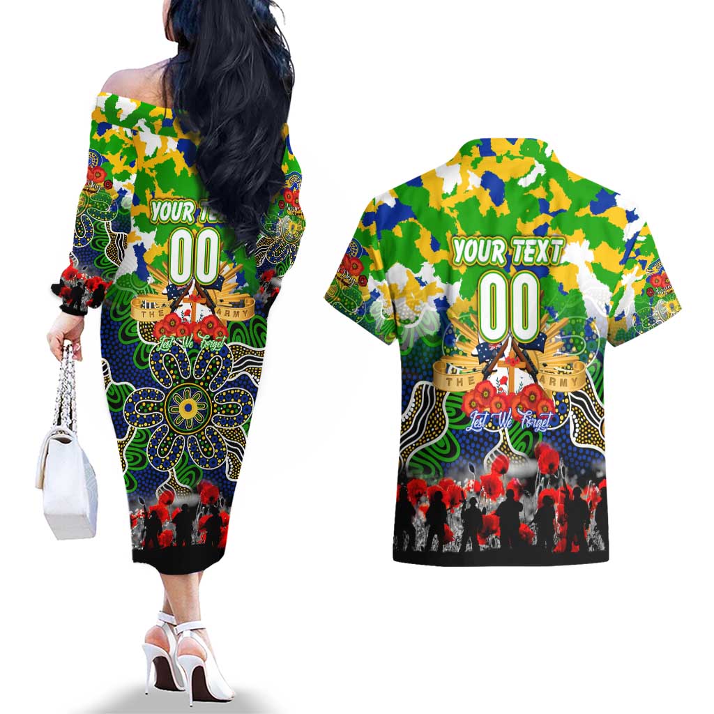 Personalized Eels ANZAC Day Couples Matching Off The Shoulder Long Sleeve Dress and Hawaiian Shirt Australian Army - Lest We Forget